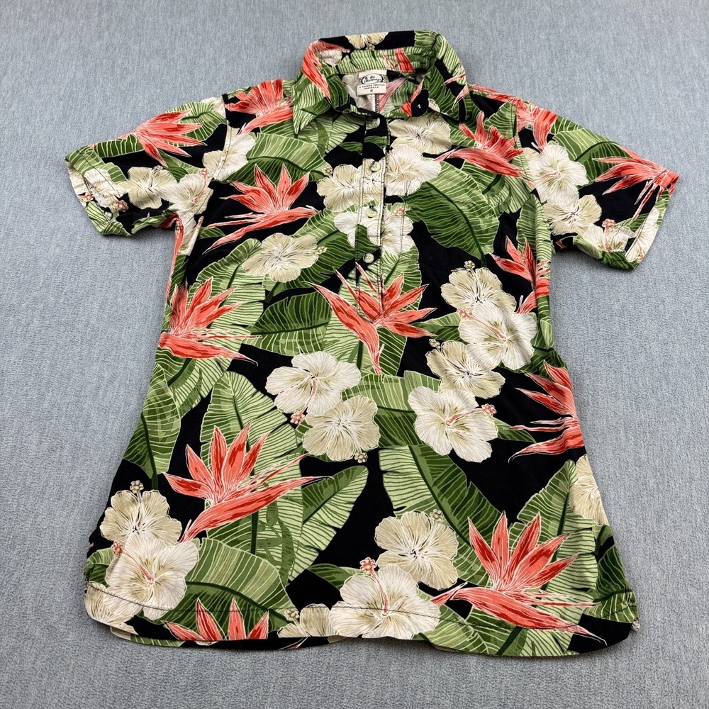 Vintage Go Barefoot Shirt Women Small Green Hawaii 1/2 Button Pullover USA Made
